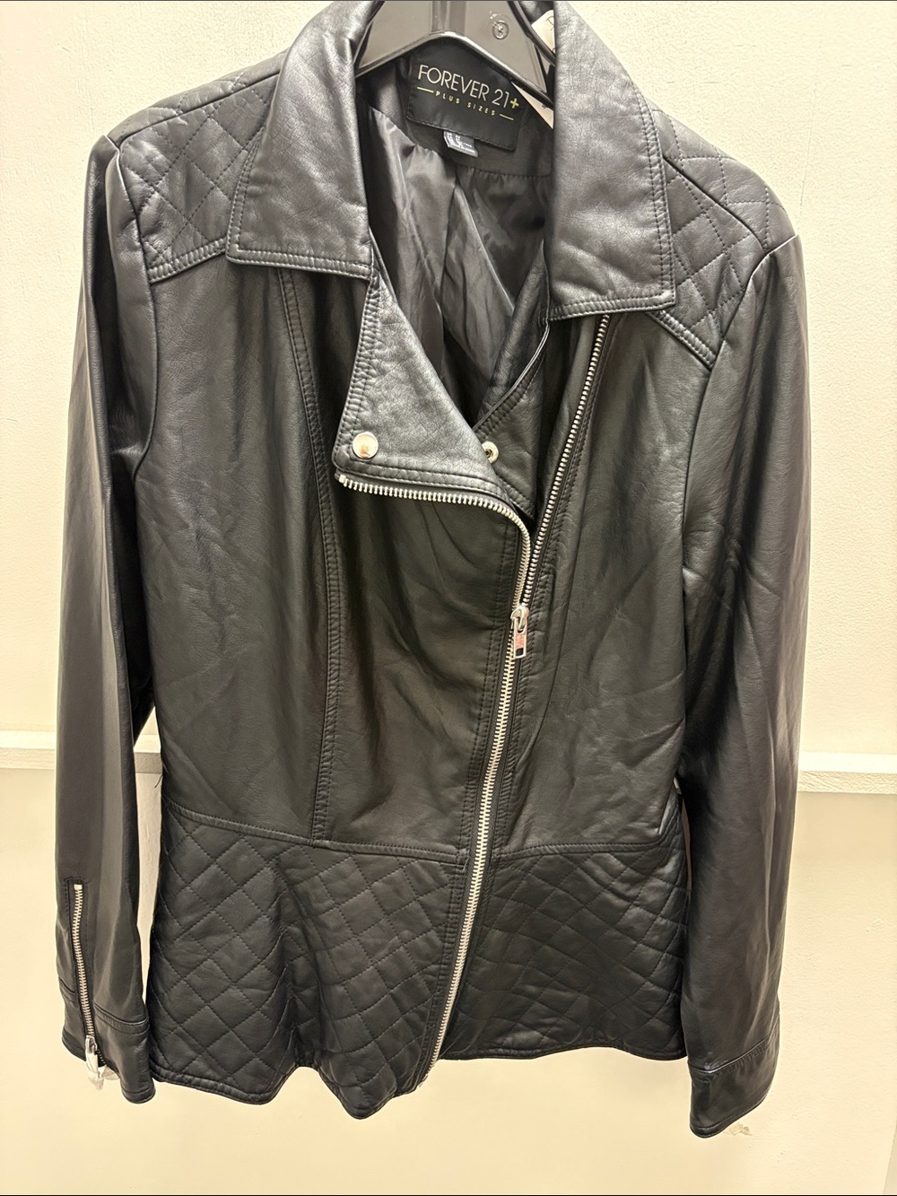 Forever 21 Black Quilted Faux Leather Asymmetrical Moto Jacket
